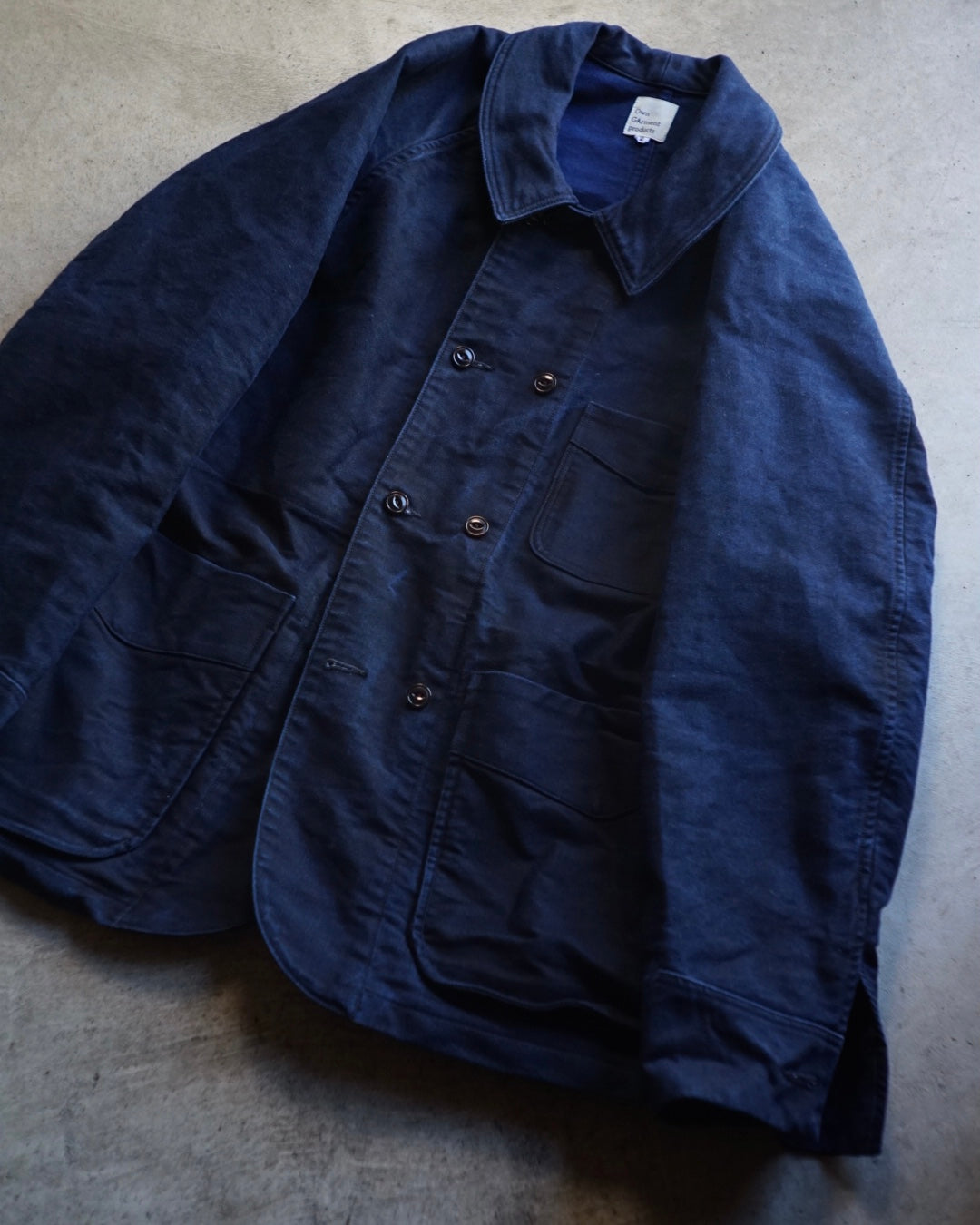 インディゴモールスキンダブルブレストカバーオール