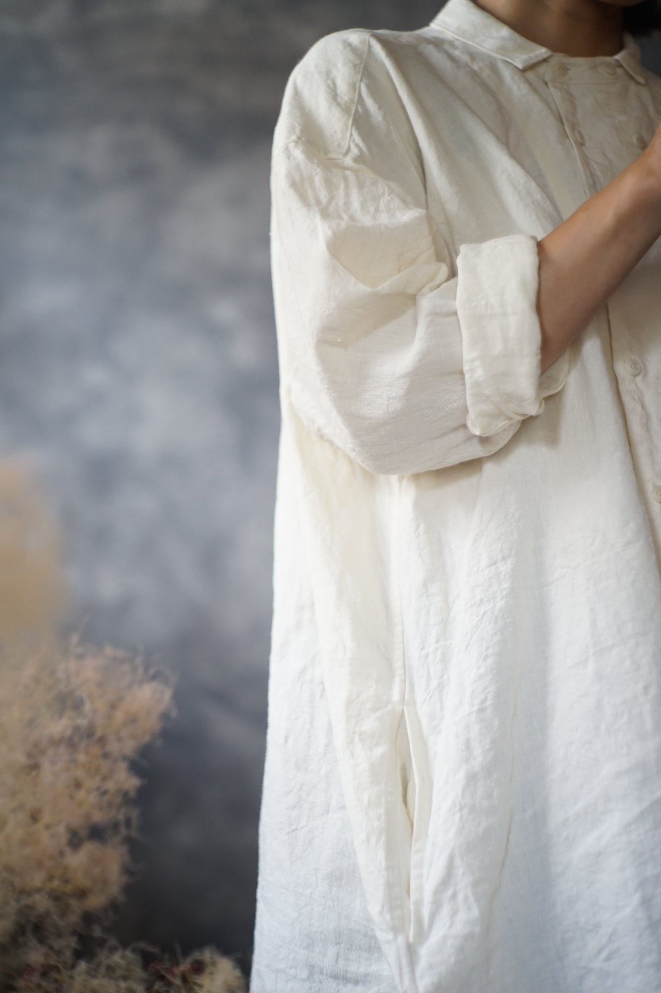 ハイカウントリネンダブルブレストシャツチュニック