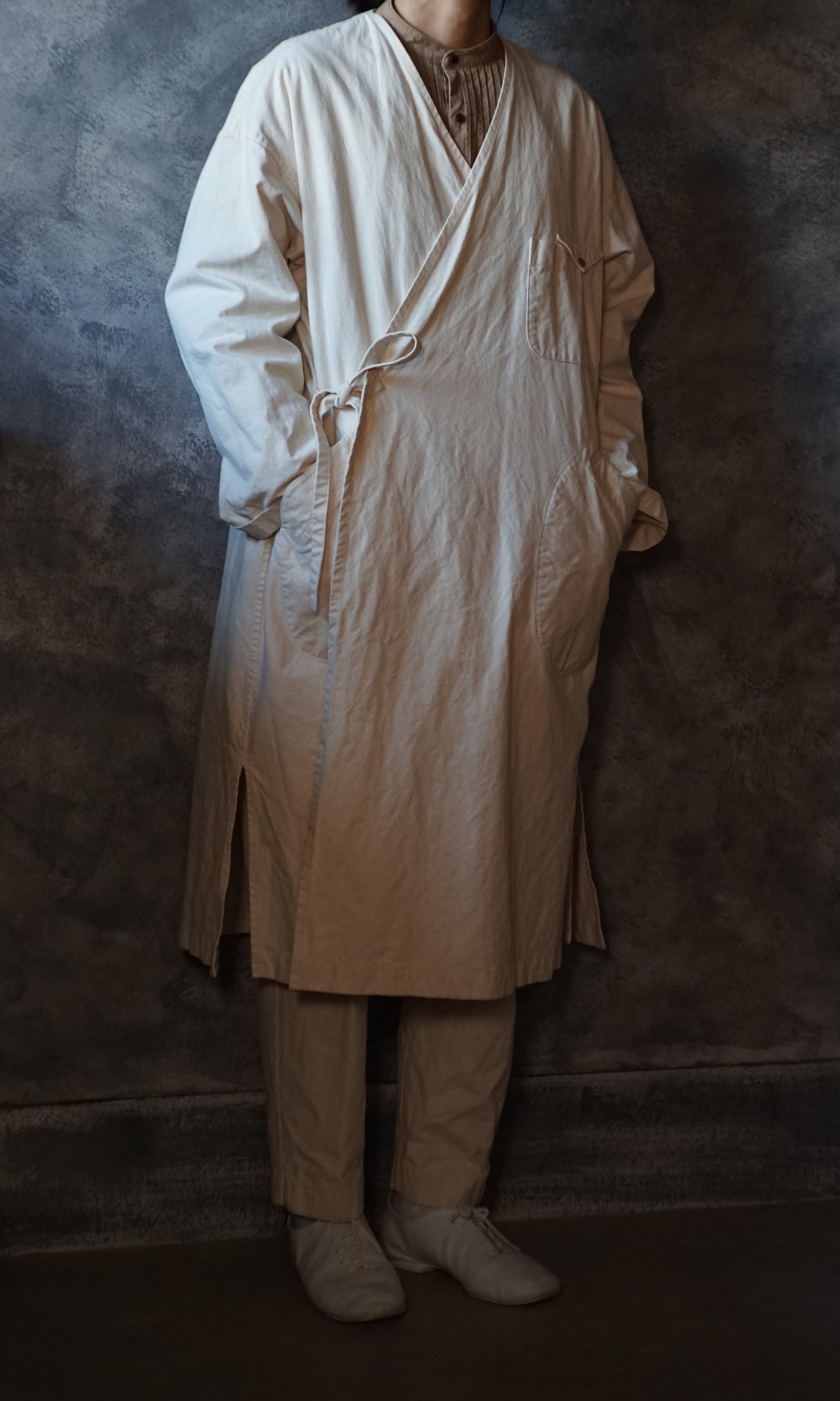 ノーカラーカシュクールコート