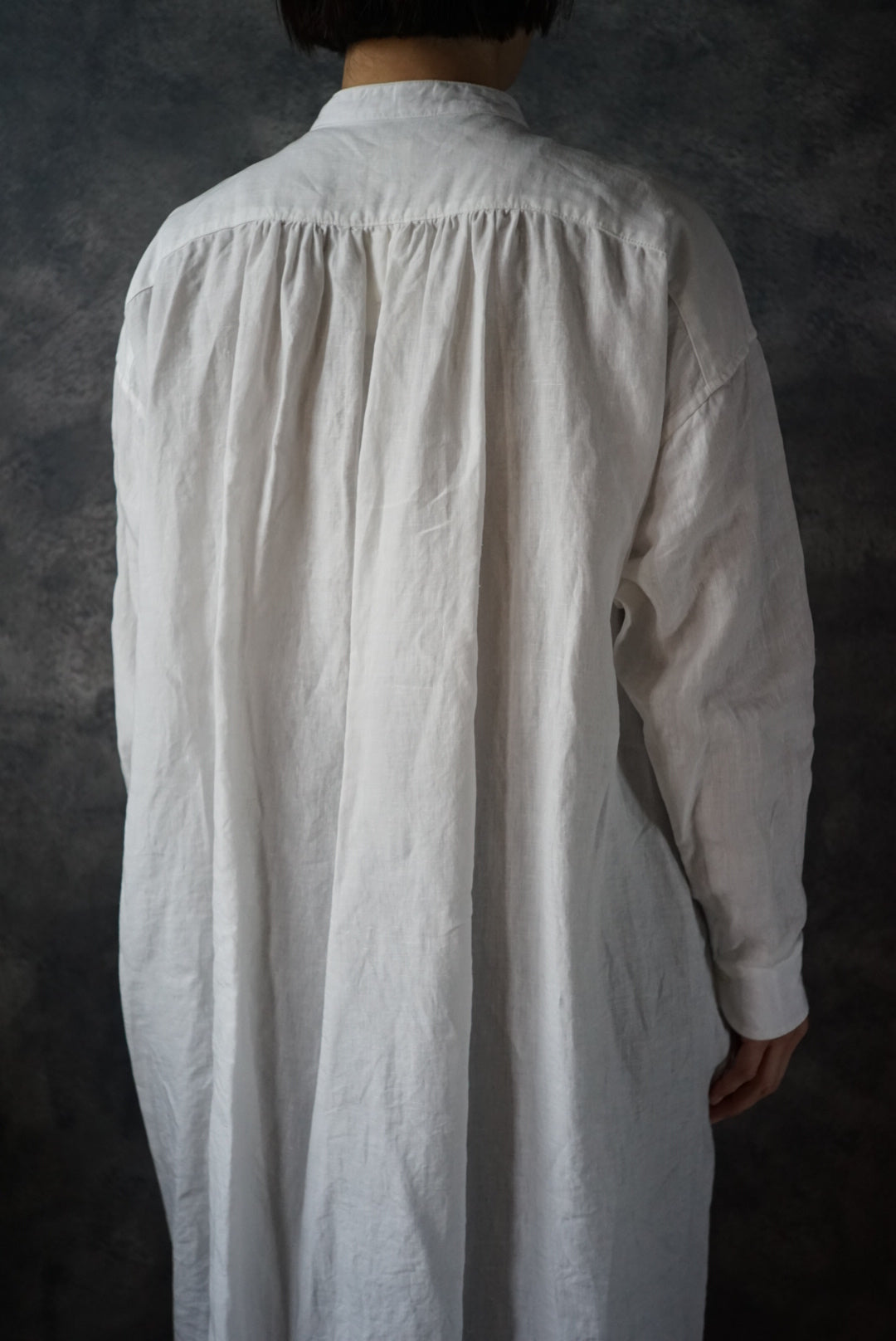 高密度リネン白ダブルブレストチュニック