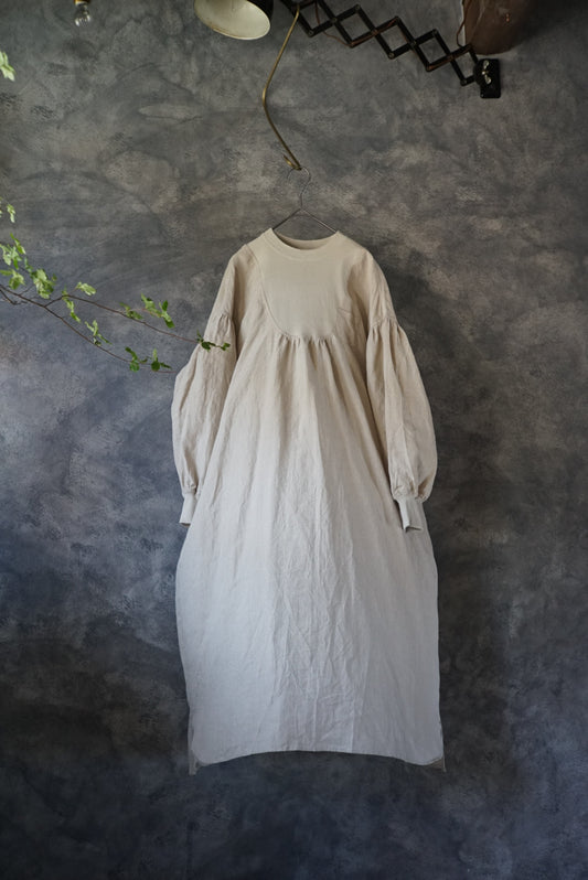 High-density linen CS rib switching dress