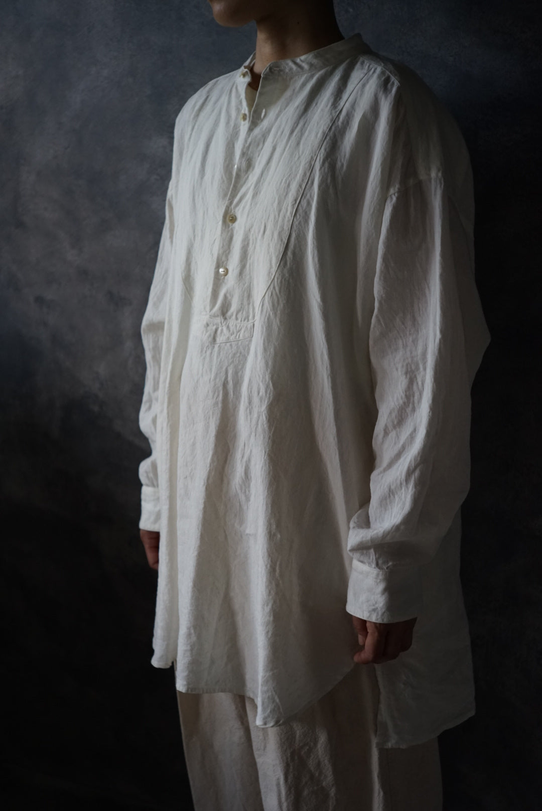 collarless bib tunic