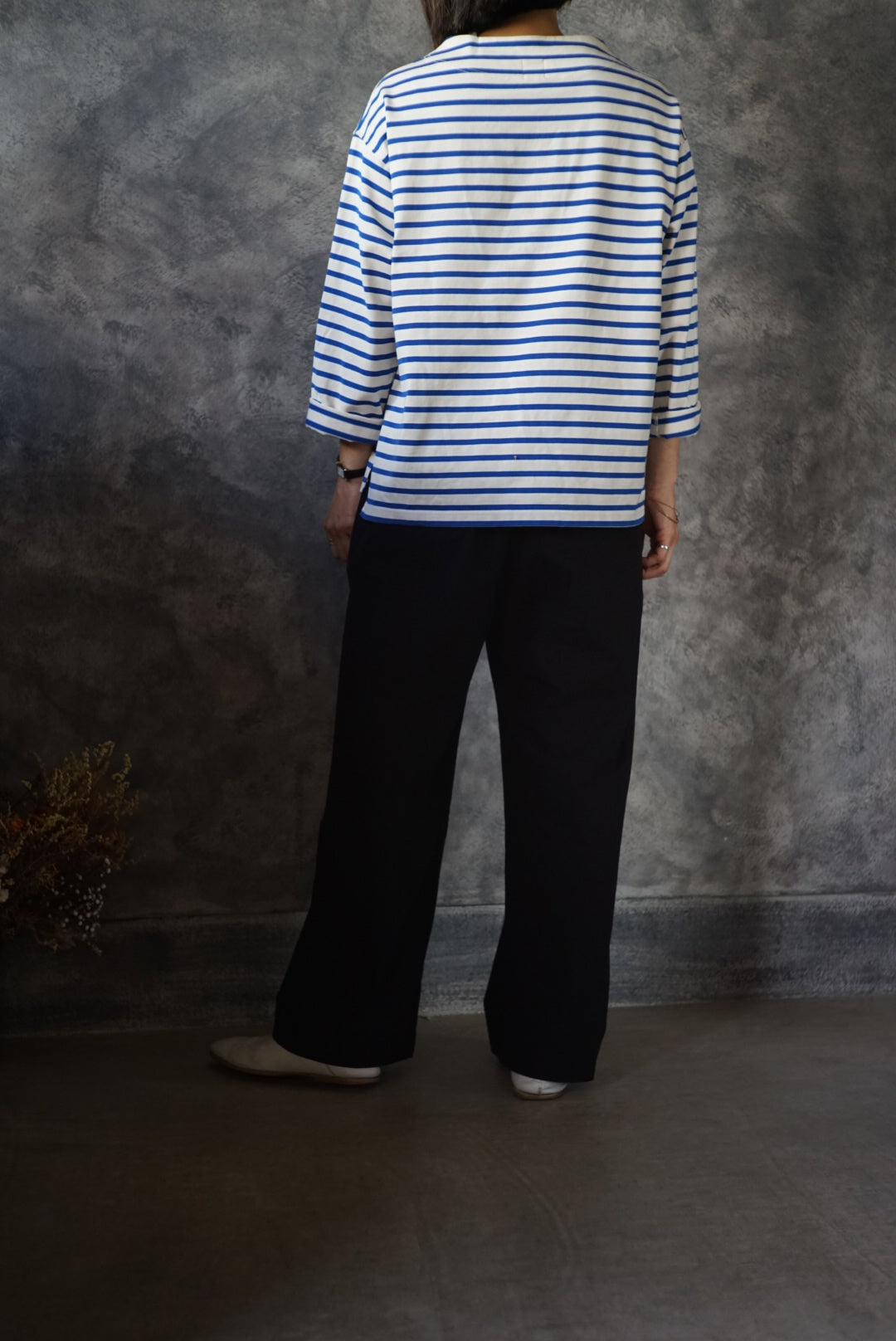 Mock neck border long T-shirt