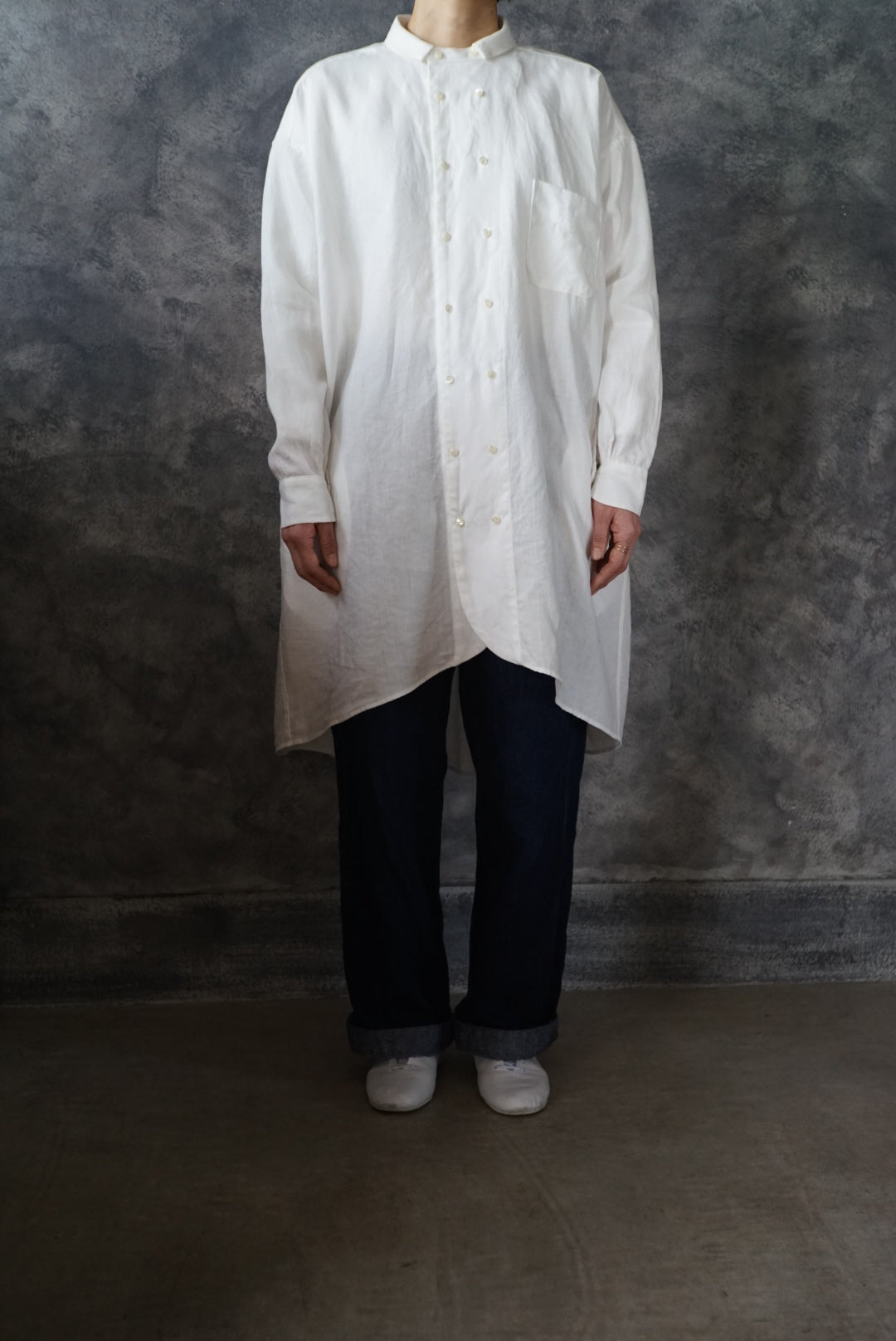 【NEW】高密度リネンダブルブレストチュニック(上襟あり)