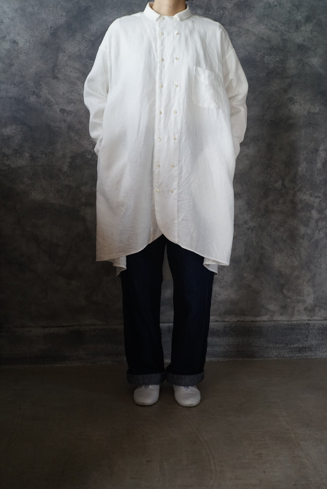 【NEW】高密度リネンダブルブレストチュニック(上襟あり)