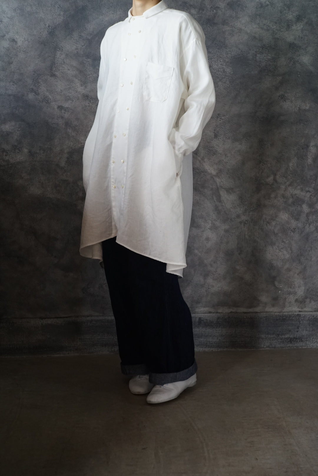 【NEW】高密度リネンダブルブレストチュニック(上襟あり)