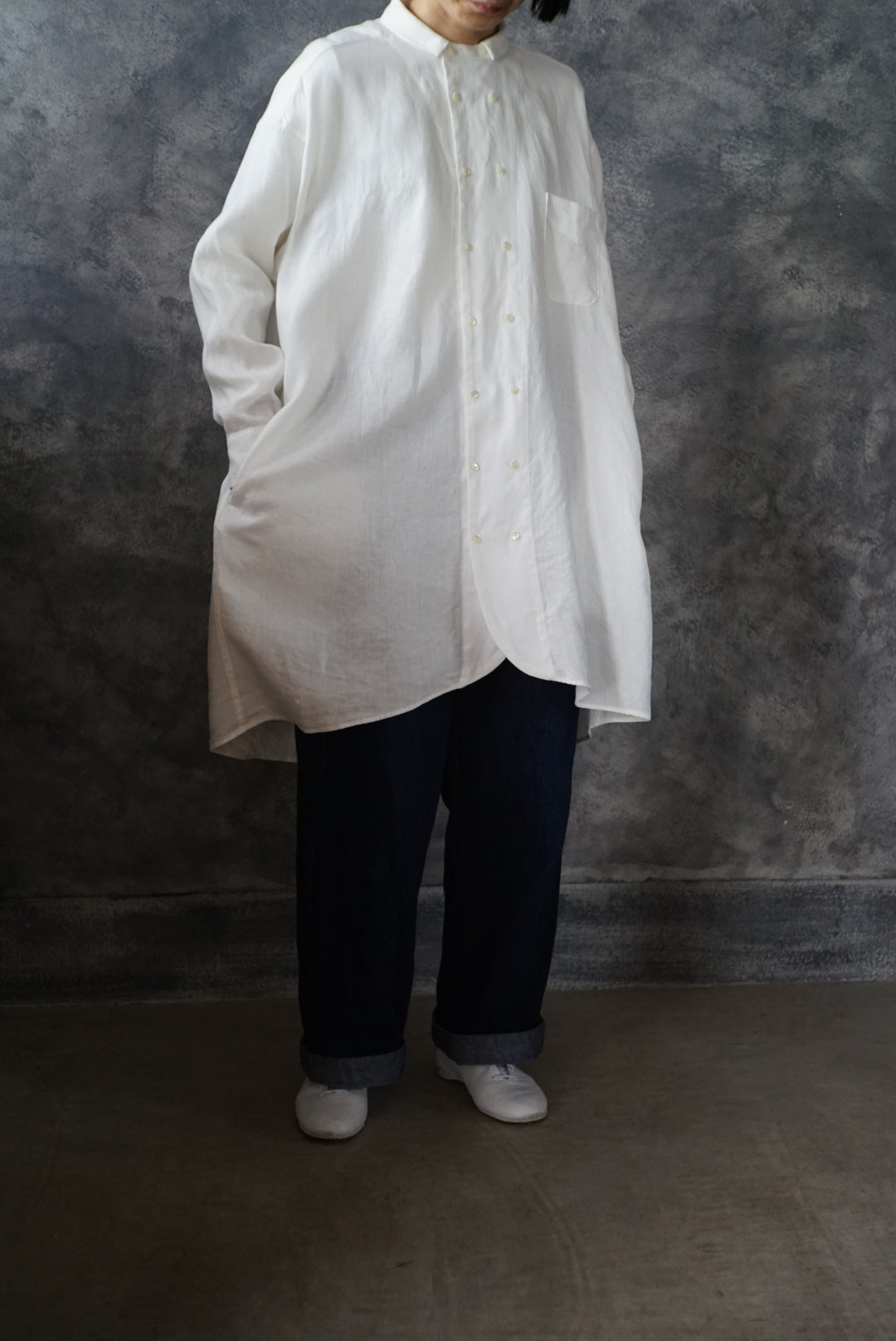 【NEW】高密度リネンダブルブレストチュニック(上襟あり)