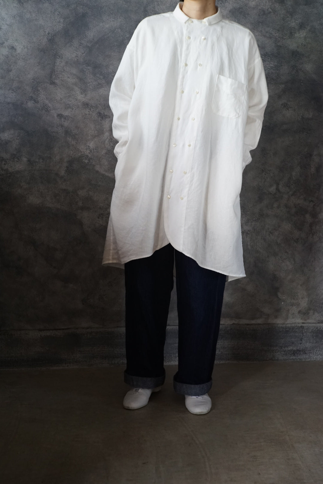 【NEW】高密度リネンダブルブレストチュニック(上襟あり)