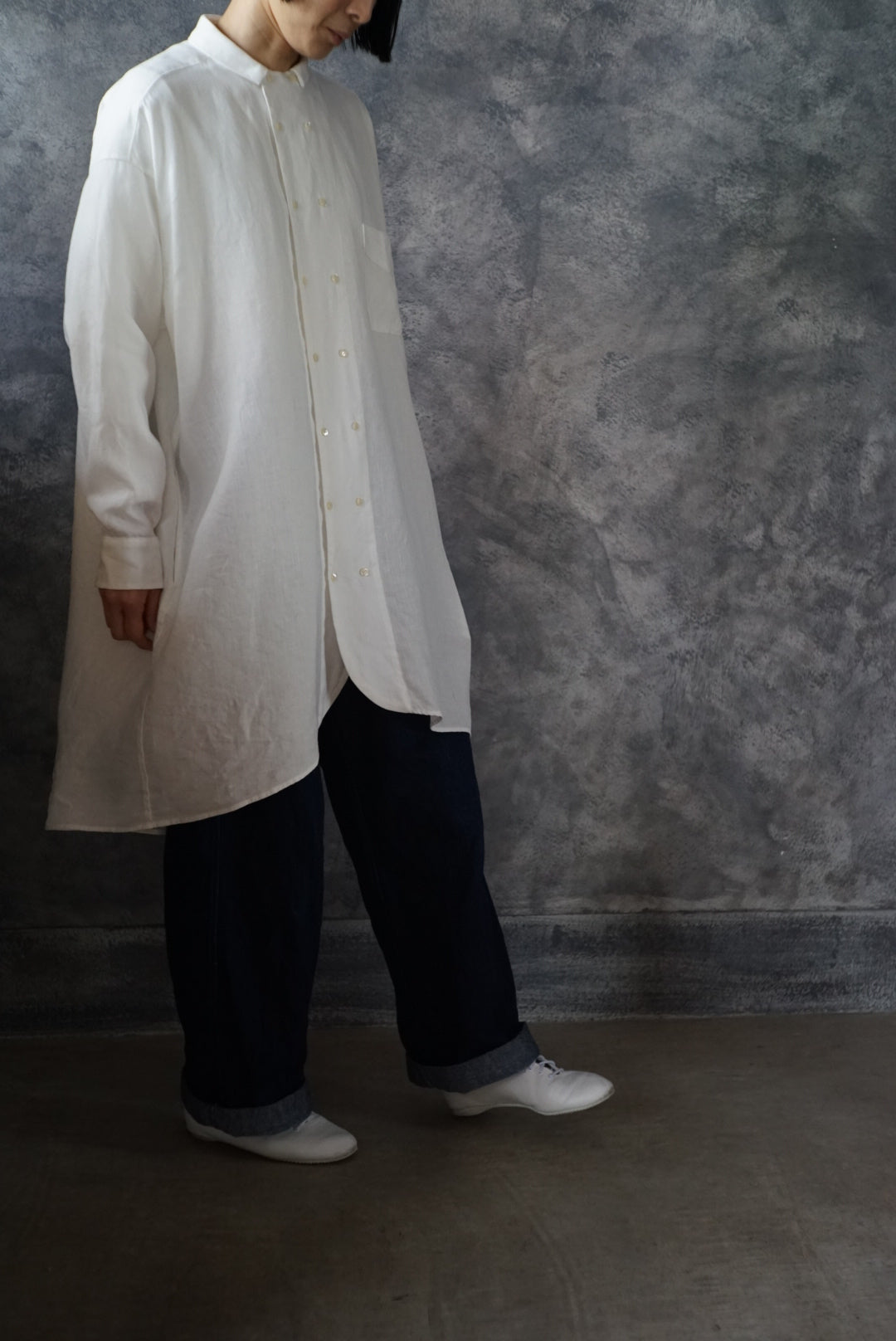 【NEW】高密度リネンダブルブレストチュニック(上襟あり)