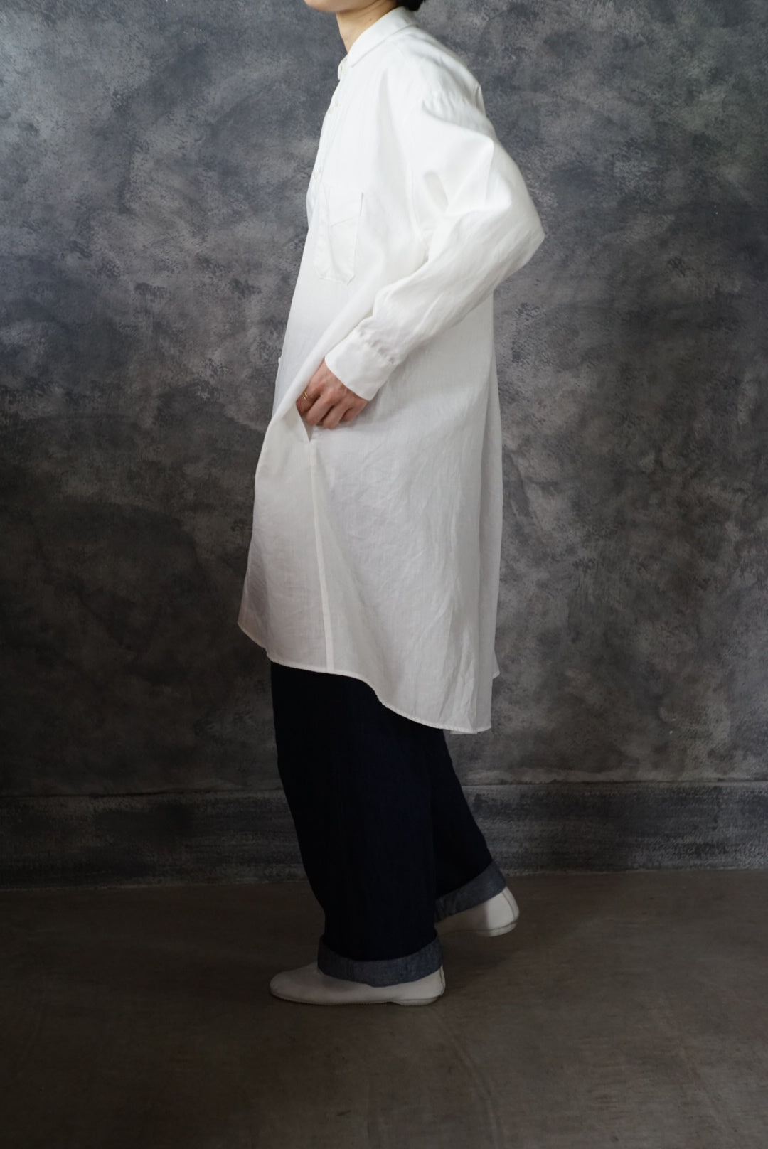 【NEW】高密度リネンダブルブレストチュニック(上襟あり)