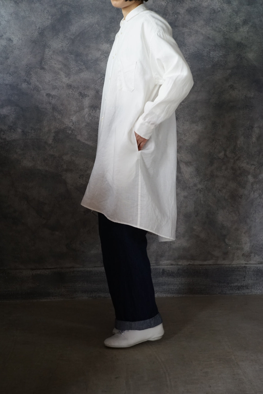 【NEW】高密度リネンダブルブレストチュニック(上襟あり)
