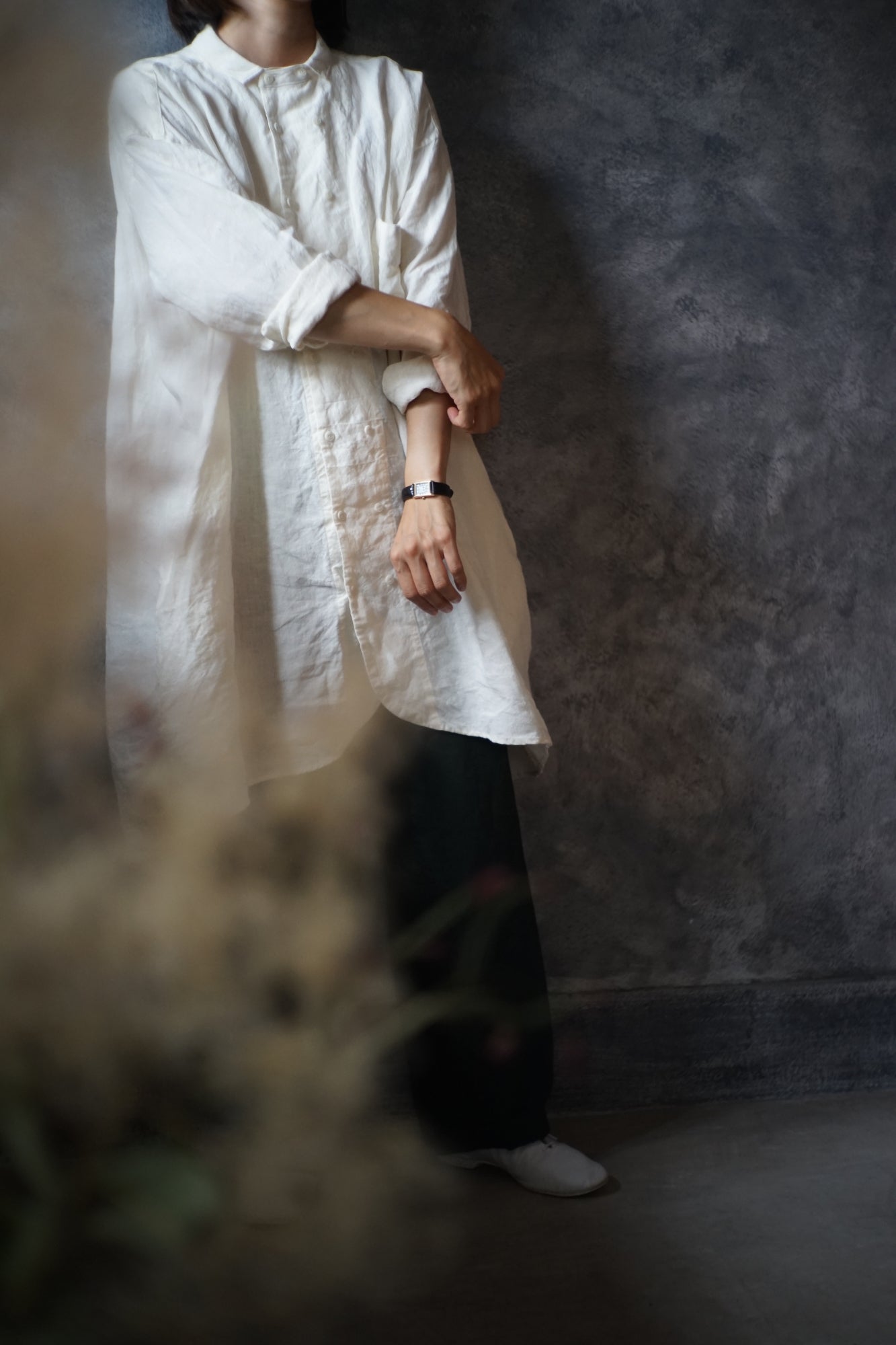High-count linen double-breasted shirt tunic