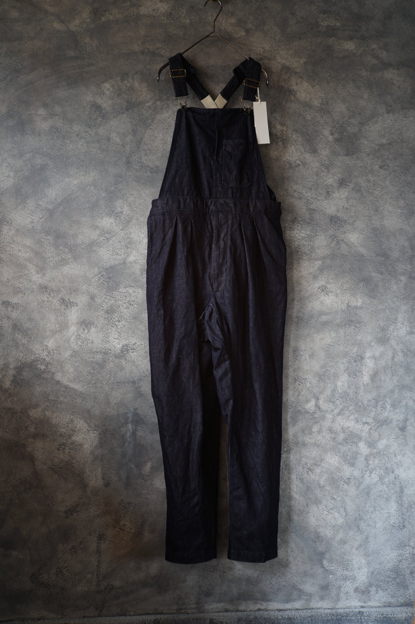 Indigo cotton linen overalls III tapered type