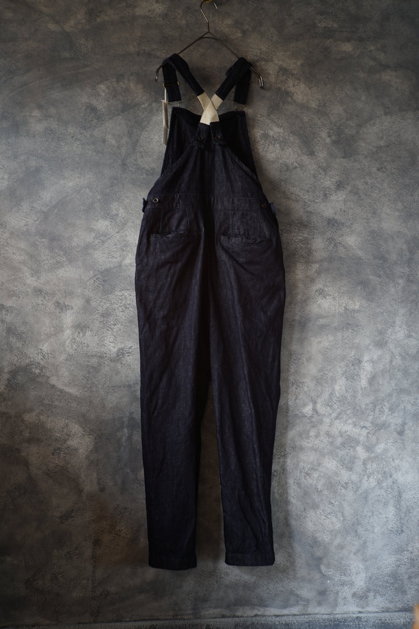 Indigo cotton linen overalls III tapered type