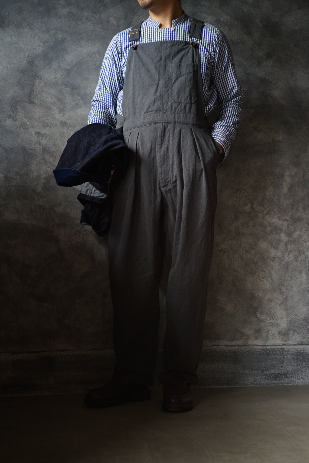 Organic cotton heather gray overalls III tapered type